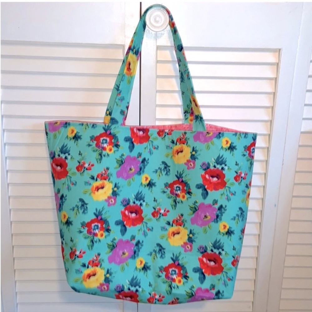 Hand Crafted Floral Tote Colorful All Purpose Market Bag Carry Shoulder Purse - Picture 5 of 8